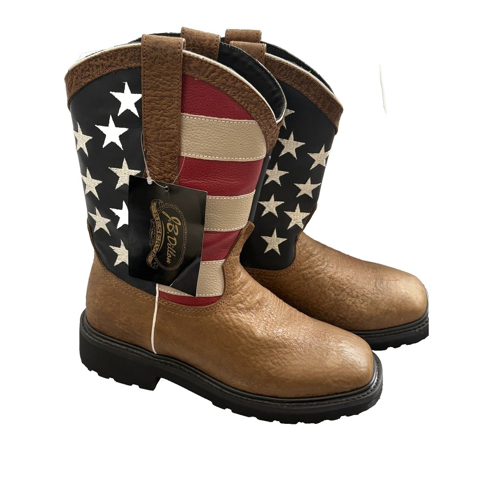 J.B Dillon Men's 6.5 EE Women's 8 USA Patriotic Flag Work Boots Wide Width NEW